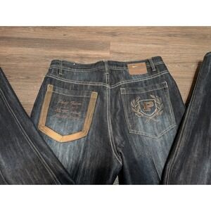 Phat Farm Mens Jeans Classic Fit Denim Waist 36 Length 34 Blue Embroidered